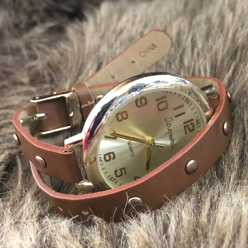 Ladies Aeropostale brown faux leather wrap watch